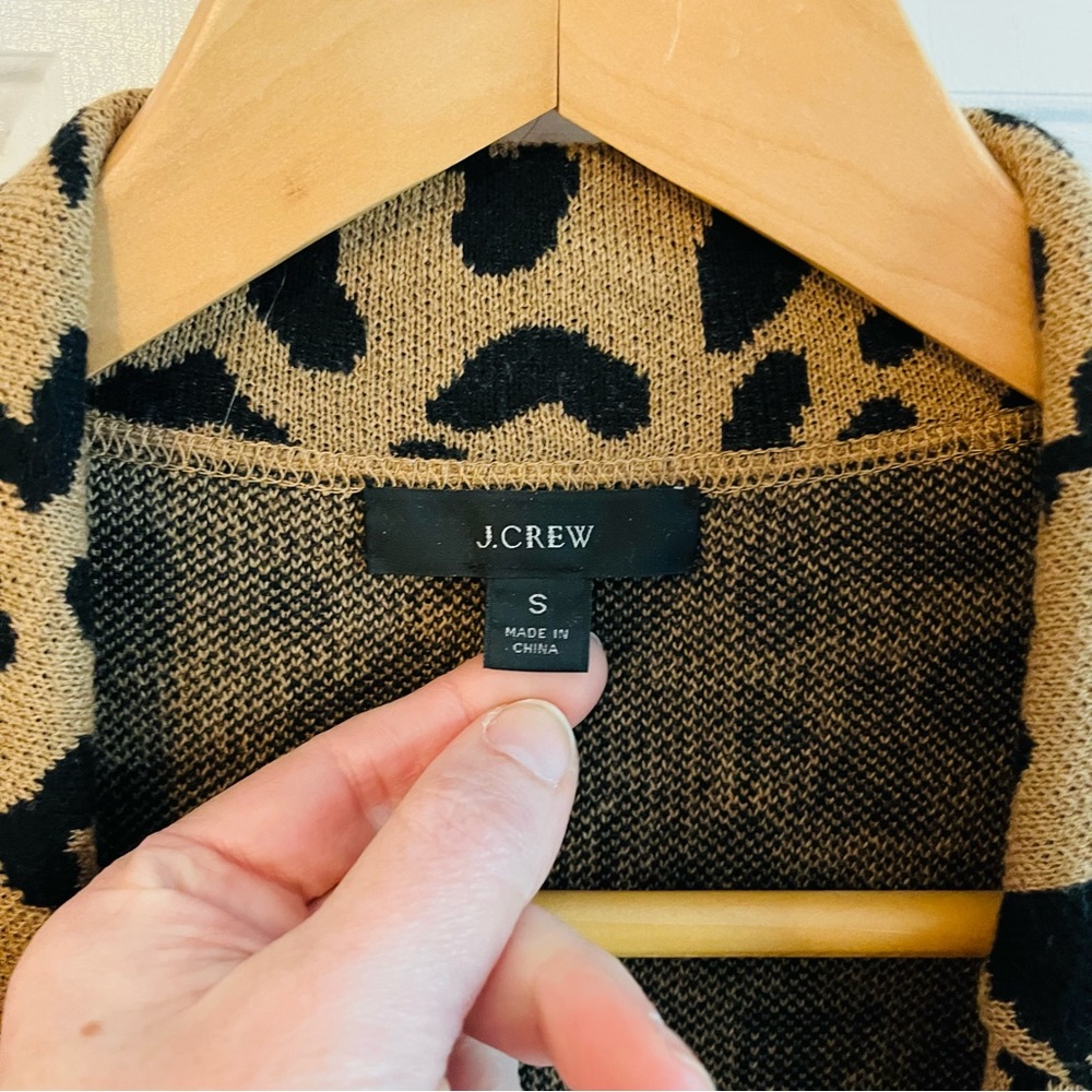 J.Crew Sophie Open-Front Leopard Sweater Blazer Relaxed Fit Wool Blend Small - Picture 4 of 6